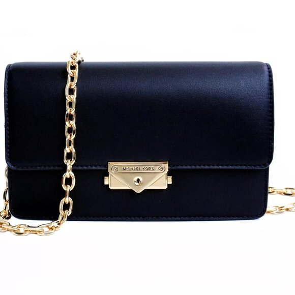 Michael Kors CECE Medium Flap Structured Clutch Chain Shoulder Bag Black NWT - Picture 1 of 13